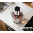 2 Litro Triturador De Alimentos Carne e Legumes Elétrico Multiprocessador 2 Modos Bivolt Inox Fácil De Limpar